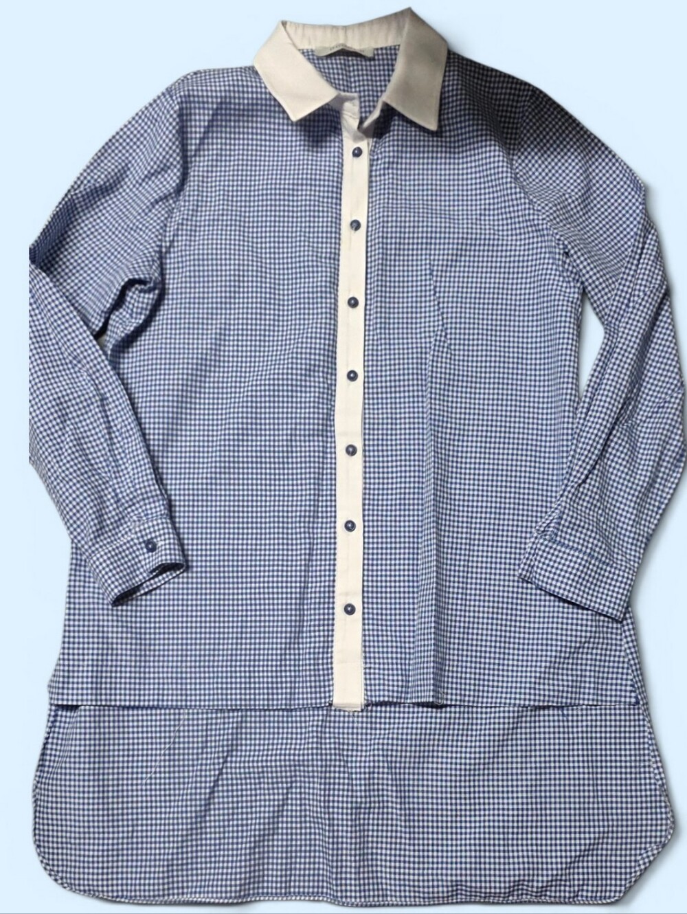 DOQUE Istanbul Gingham Shirt Dress Tunic White Contrast Collar Blue EU 44 US 12